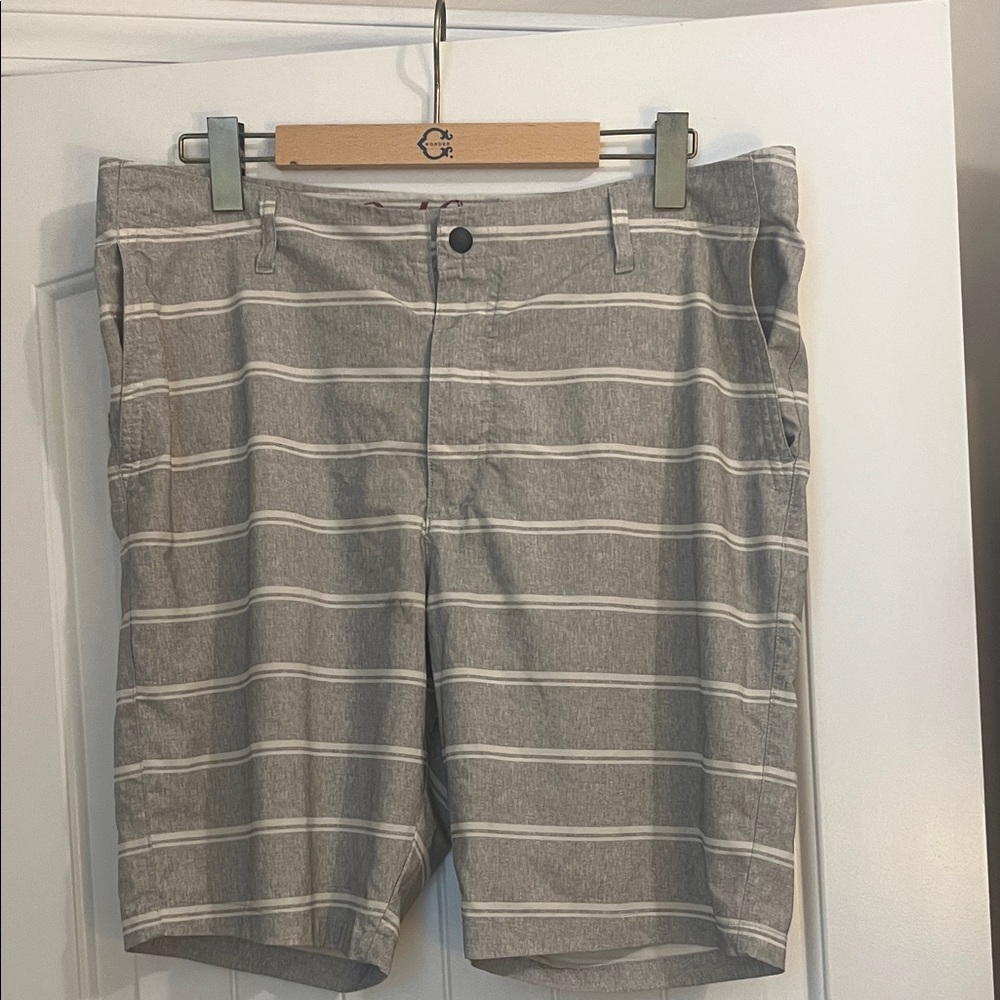 Red Camel Men's Gray and White Striped Board Shorts